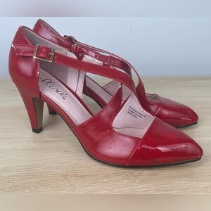 Vintage Bellini Red Heels Shoes Criss Cross Strap Zip Women's 8.5